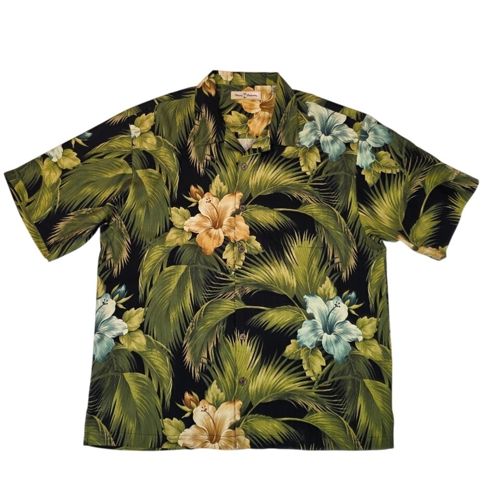 Tommy Bahama Mens XL Special Rum Camp Shirt Black Green Silk Tropical Floral NEW - Picture 2 of 9